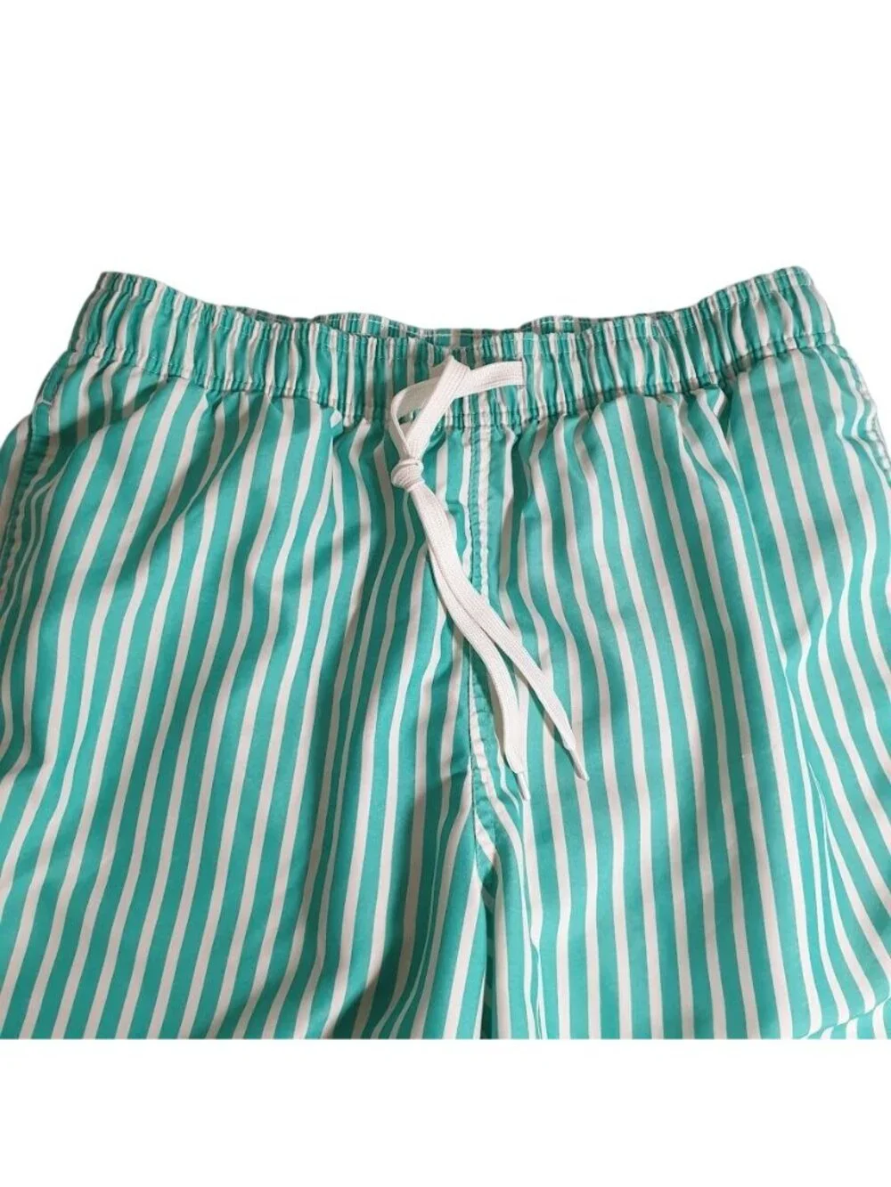 Goodfellow Green White Striped Mens Swim Shorts Elastic 28 Waist Drawstring